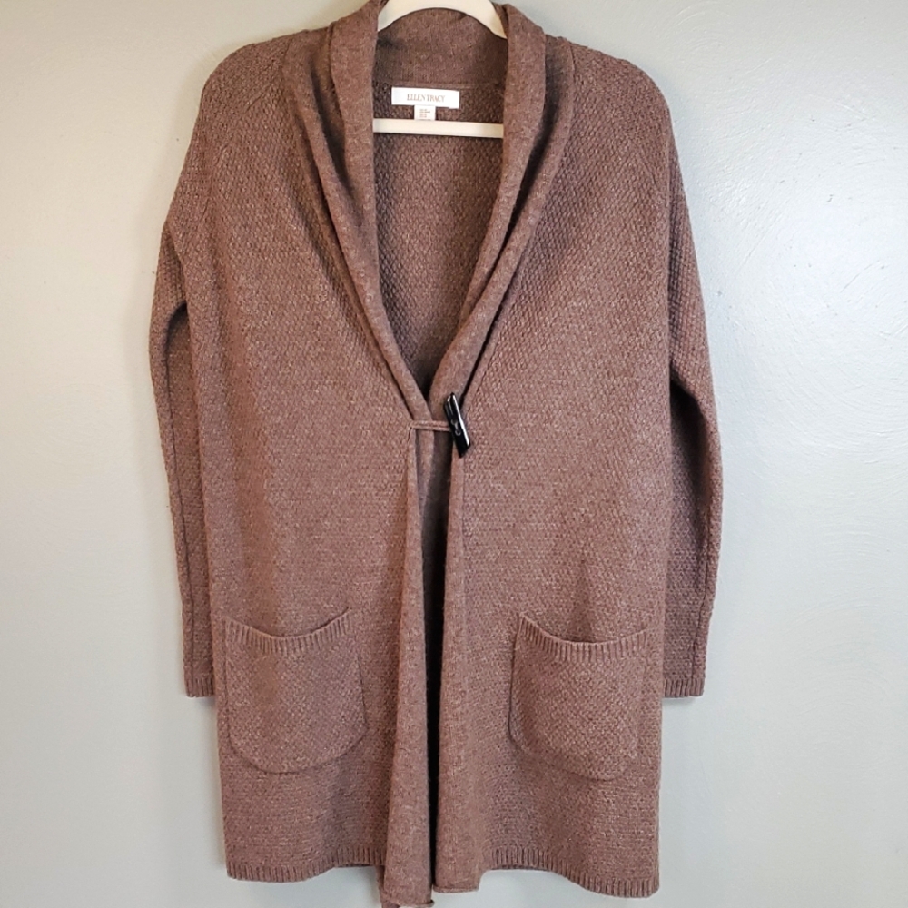 Ellen Tracy long brown cardigan. Wool/Alpaca. Size medium